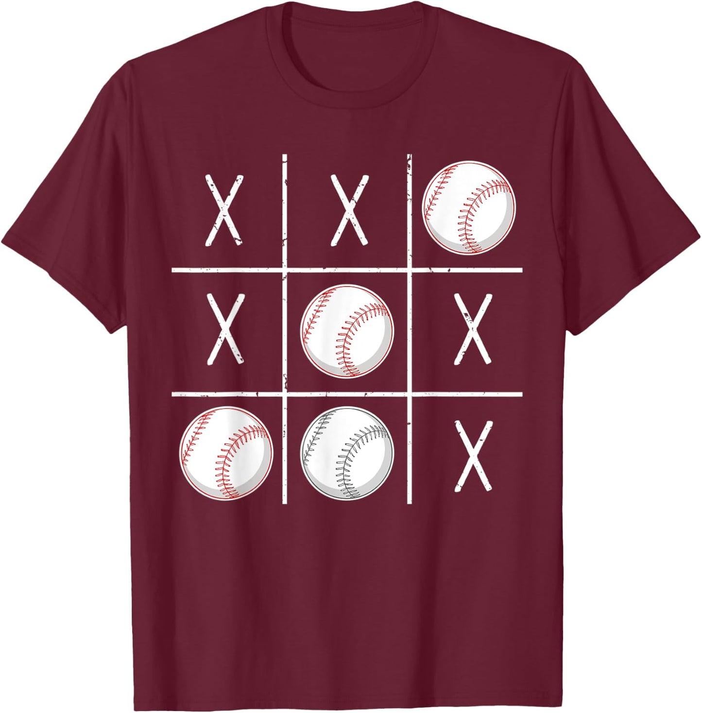 Baseball Ball Men Boys Baseball Tic-Tac-Toe Game XO-XO T-Shirt - T-Shirt | Maroon