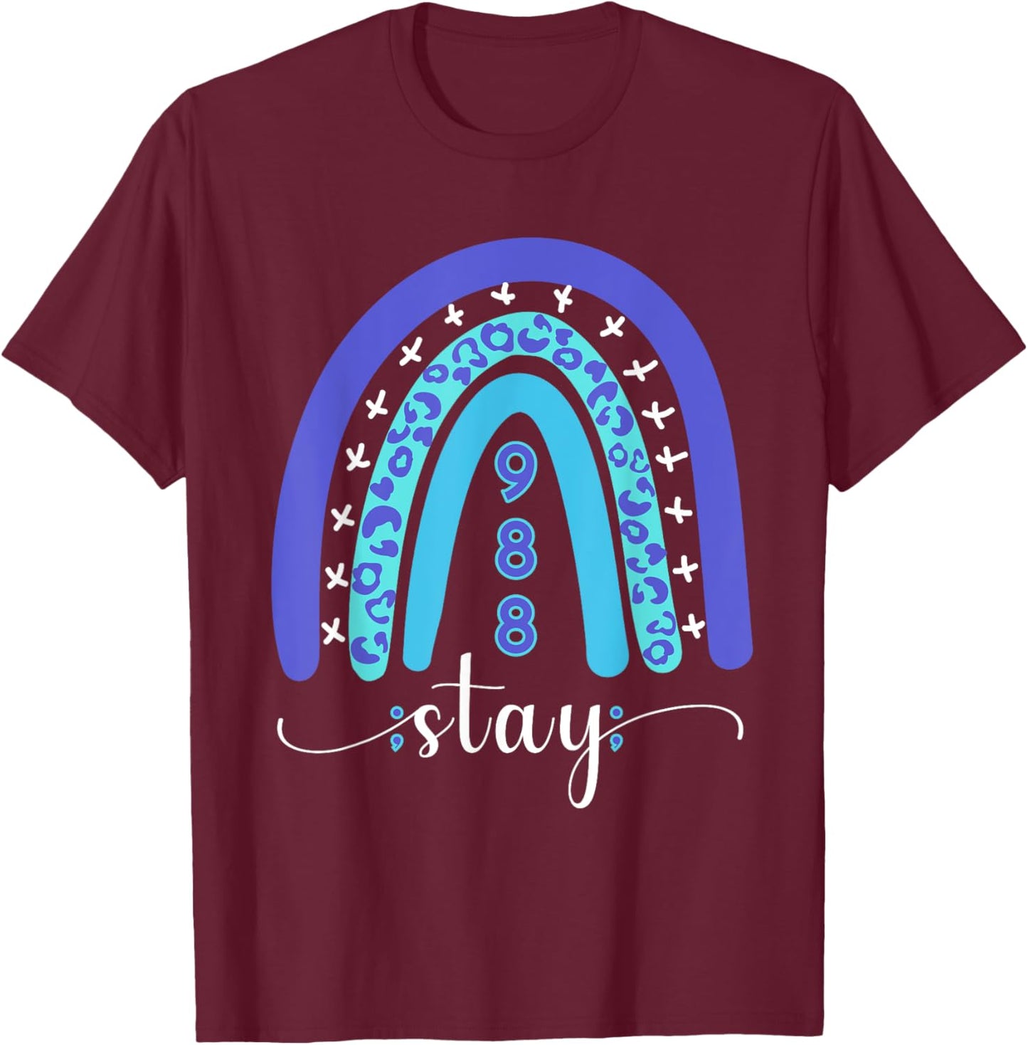988 Suicide Prevention Mental Health Stay Semicolon Rainbow T-Shirt - T-Shirt | Maroon