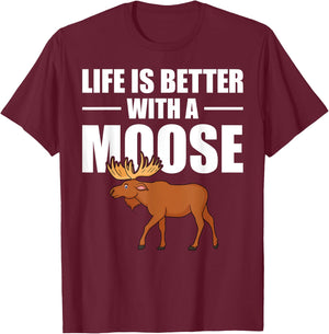 Funny Moose Design Women Boys Mammal Animal Apparel , Black T-Shirt - T-Shirt | Maroon