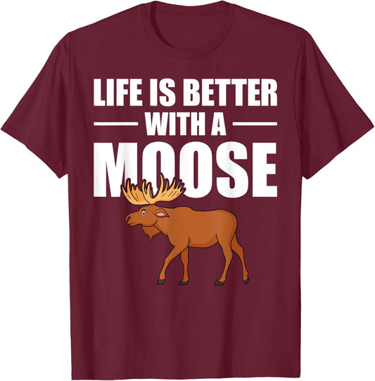 Funny Moose Design Women Boys Mammal Animal Apparel , Black T-Shirt - T-Shirt | Maroon