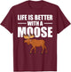 Funny Moose Design Women Boys Mammal Animal Apparel , Black T-Shirt - T-Shirt | Maroon
