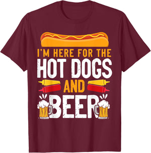 Hot Dog Adult I'm Here For The Hot Dogs And Beer T-Shirt - T-Shirt | Maroon