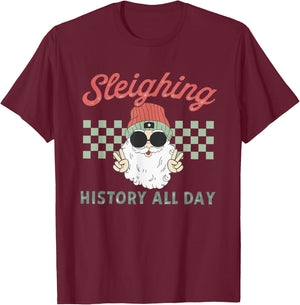 Women Retro Sleighing History All Day History Teacher Xmas T-Shirt - T-Shirt | Maroon