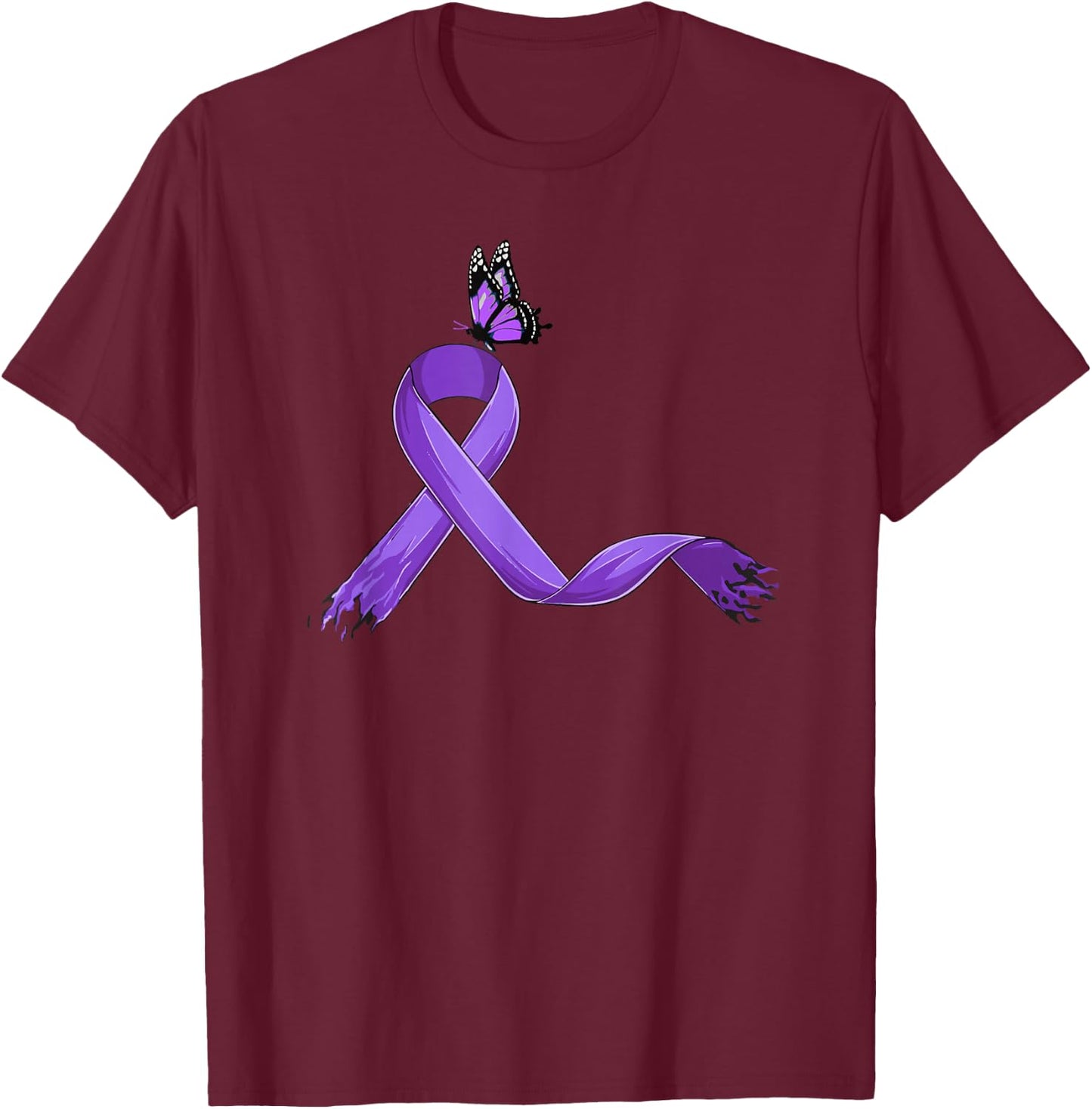 Fibromyalgia Gifts & Accessories Cute Modern Ribbon Black Short Sleeve - Small - Fibromyalgia Awareness T-Shirt - T-Shirt | Maroon