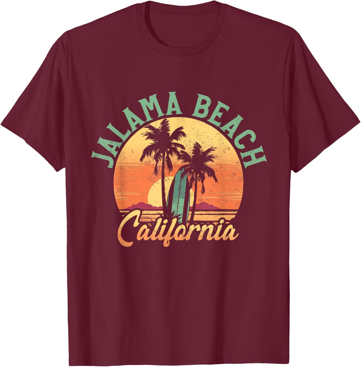 Jalama Beach California Retro Surfer Vintage Beach Men Women T-Shirt - T-Shirt | Maroon