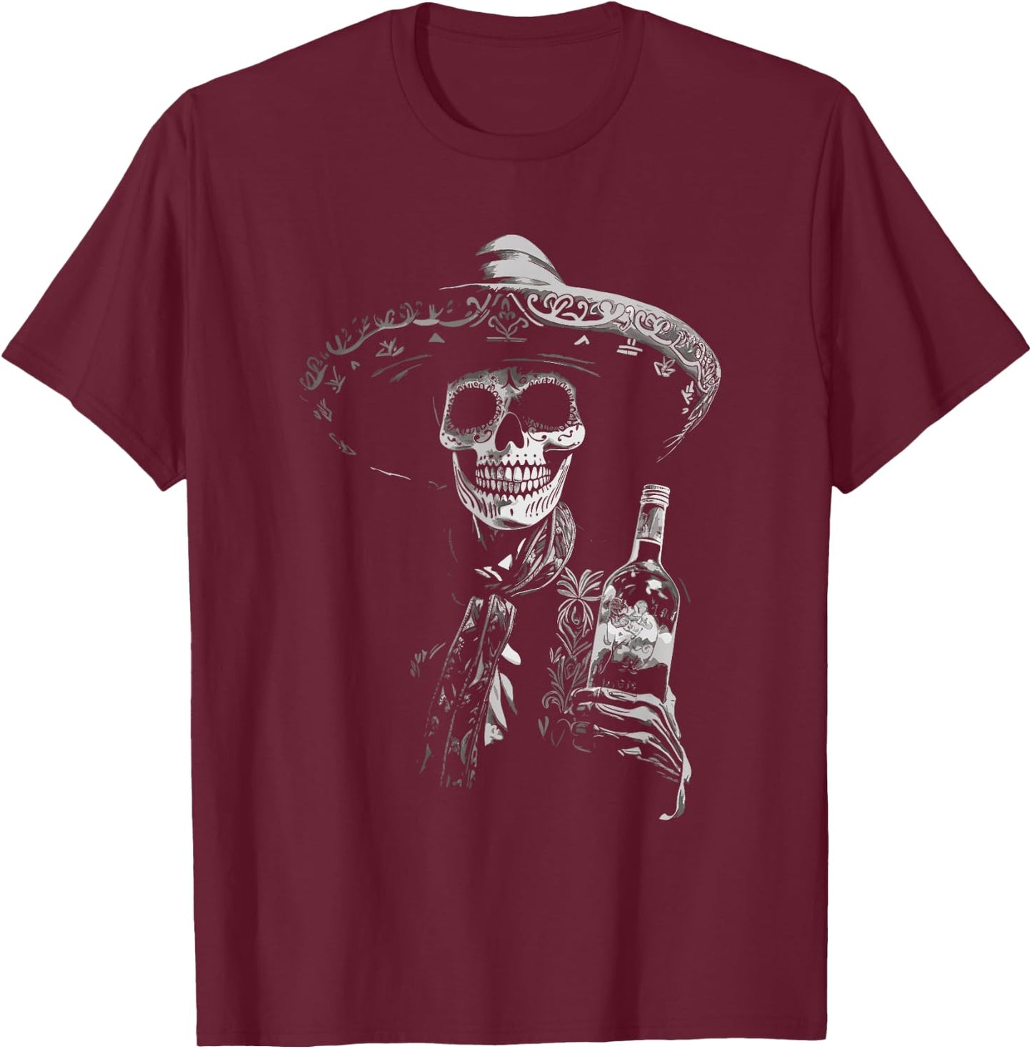 Vintage Skeleton Tequila Mexico Dia De Los Muertos Mexican T-Shirt - T-Shirt | Maroon