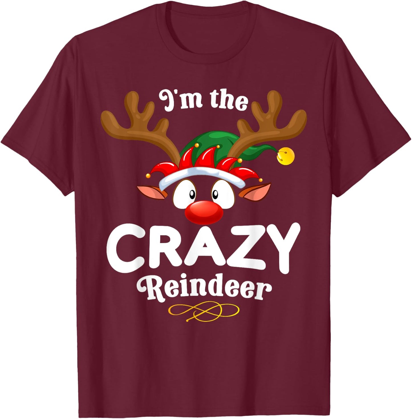 Christmas PJS Crazy XMas Reindeer Matching T-Shirt - T-Shirt | Maroon