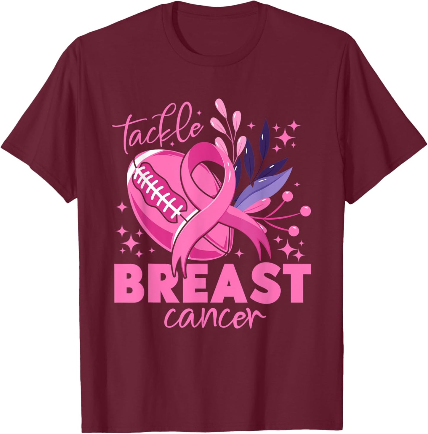 Tackle Football Pink Ribbon Breast Cancer Awareness For Boys T-Shirt - T-Shirt | Maroon