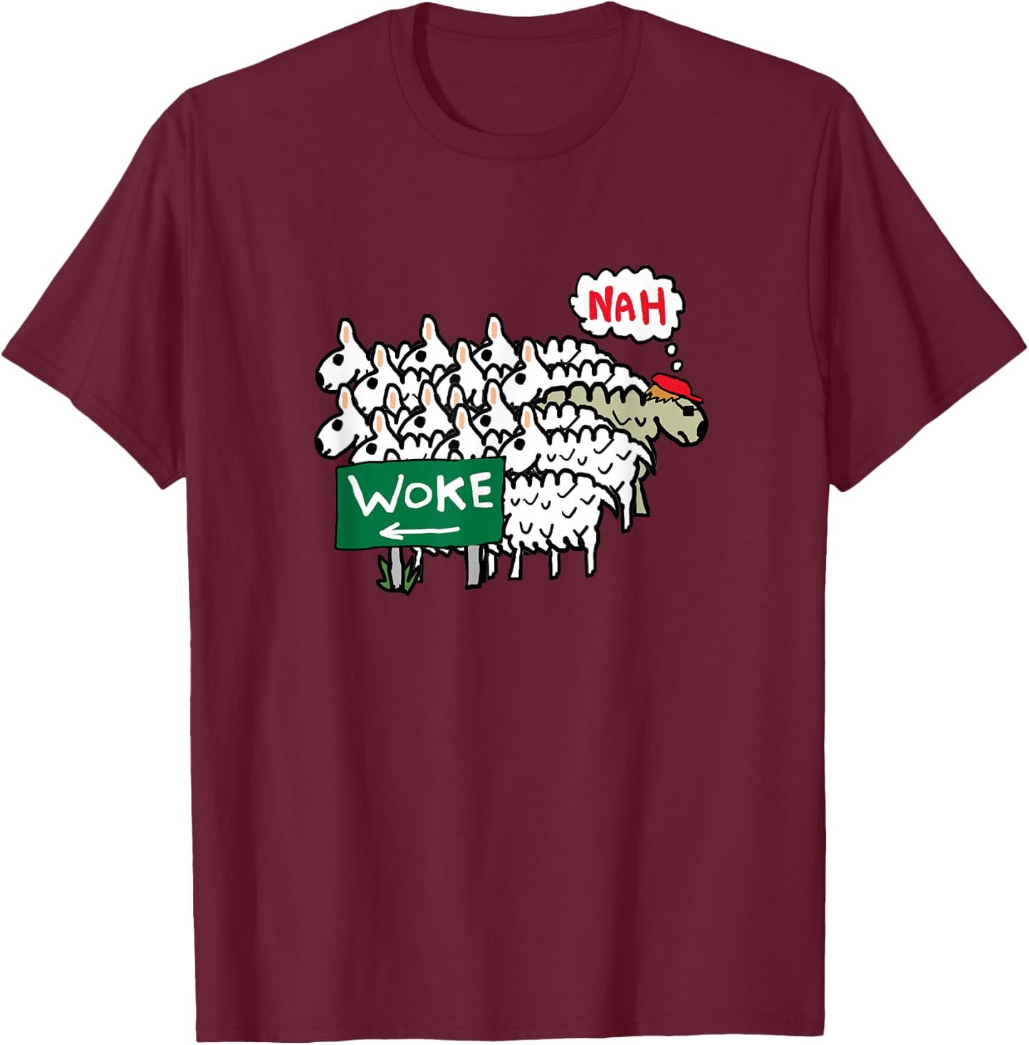 Anti Woke Sheep T-Shirt - T-Shirt | Maroon
