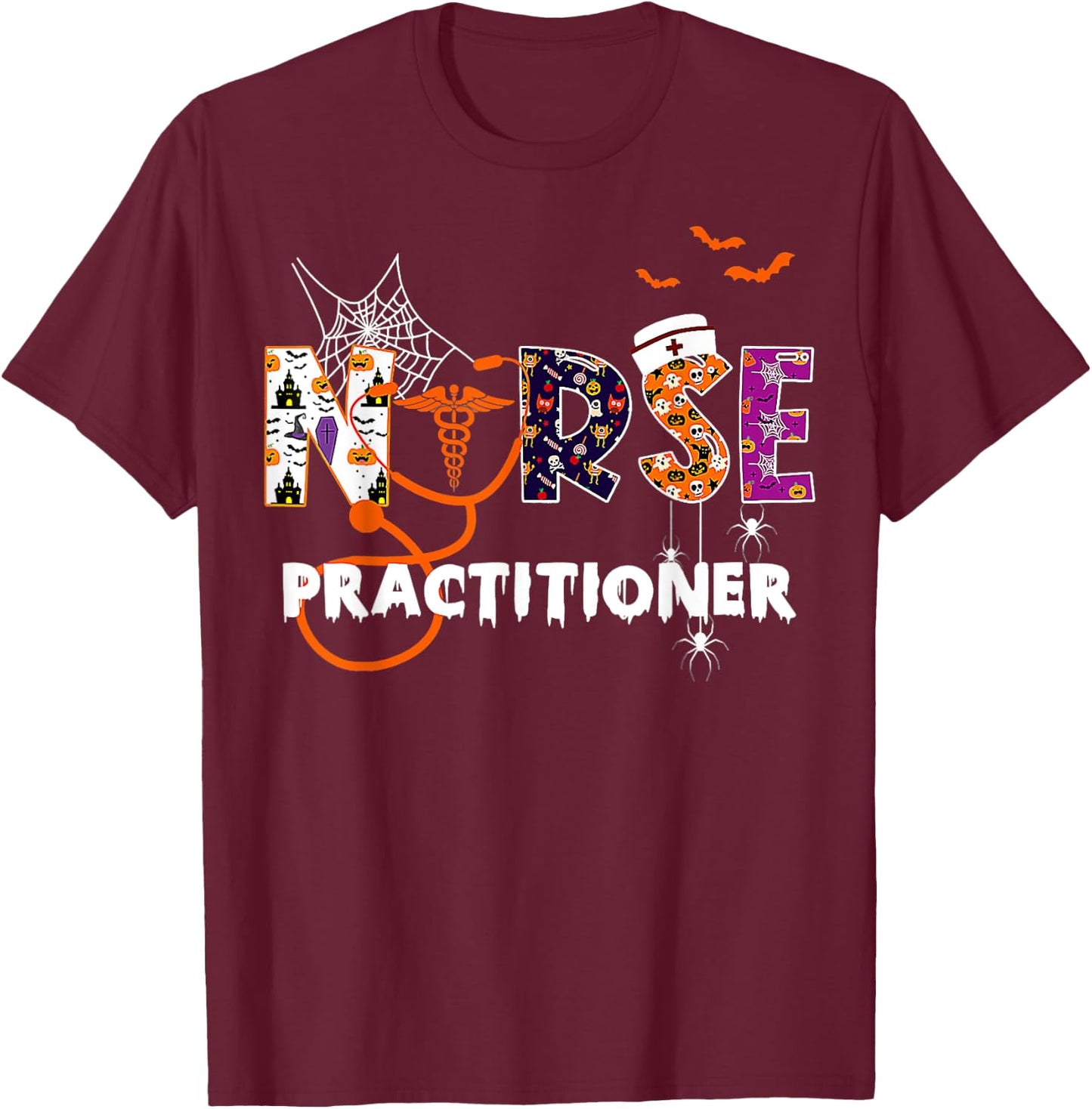 NP Nurse Practitioner Spooky Season Funny Halloween Nursing T-Shirt - T-Shirt | Maroon