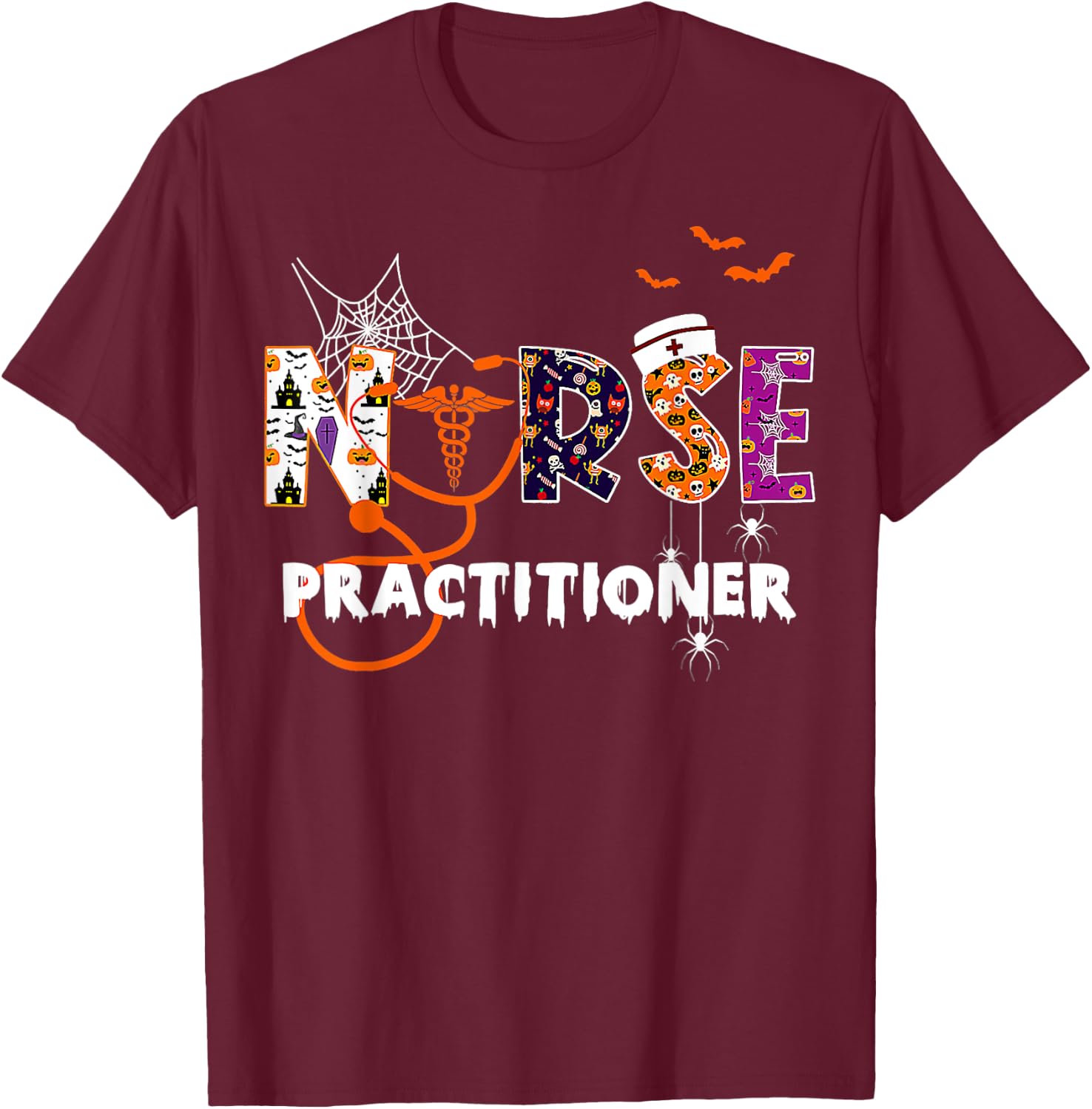 NP Nurse Practitioner Spooky Season Funny Halloween Nursing T-Shirt - T-Shirt | Maroon