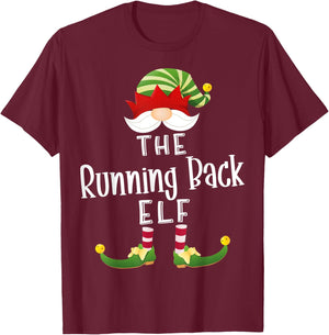 Running Back Elf Group Christmas Funny Pajama Party T-Shirt - T-Shirt | Maroon