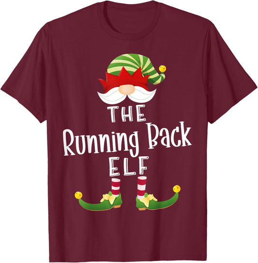 Running Back Elf Group Christmas Funny Pajama Party T-Shirt - T-Shirt | Maroon
