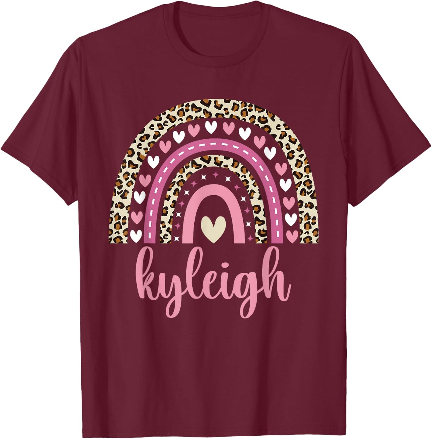 Kyleigh Rainbow Leopard Personalized Kyleigh Birthday T-Shirt - T-Shirt | Maroon