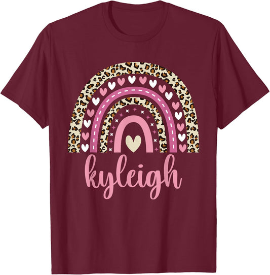 Kyleigh Rainbow Leopard Personalized Kyleigh Birthday T-Shirt - T-Shirt | Maroon