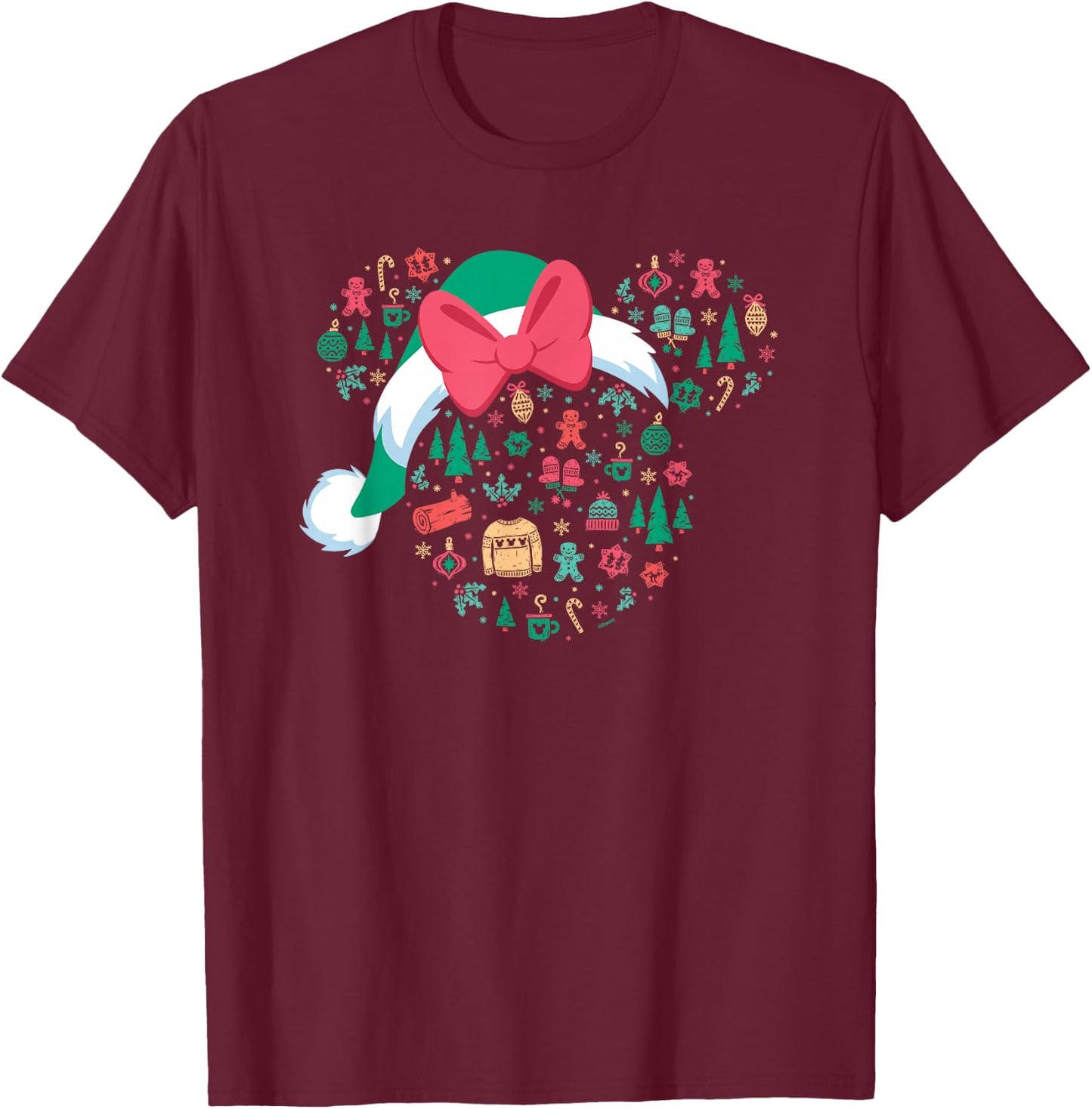 Disney Minnie Mouse Head Icon Christmas Holiday Santa Hat T-Shirt - T-Shirt | Maroon