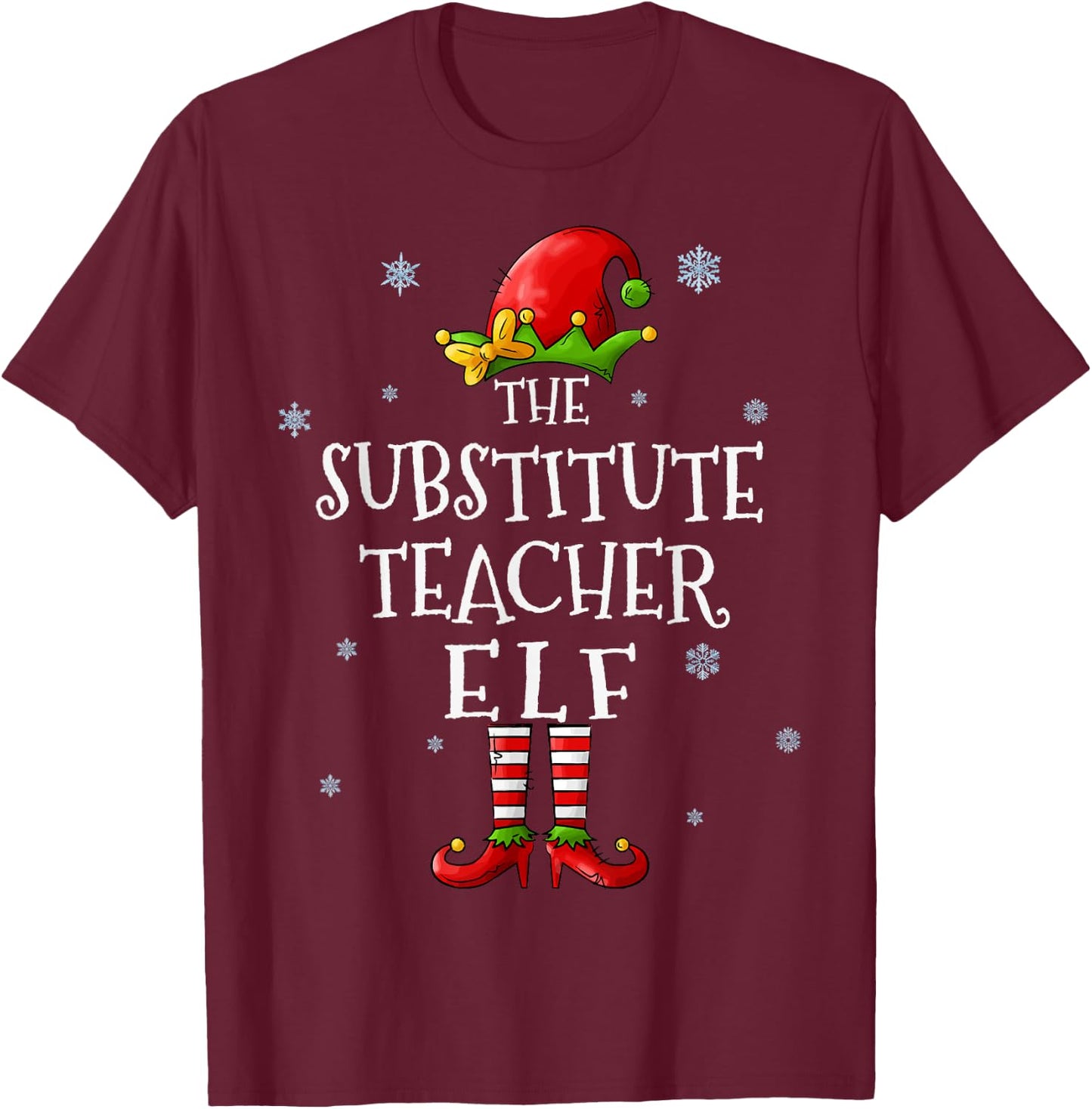 The Substitute Teacher Elf Squad Funny Matching Christmas Women T-Shirt - T-Shirt | Maroon