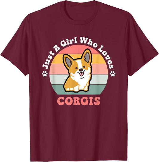 Just A Girl Who Loves Corgis Corgi Dog Design T-Shirt - T-Shirt | Maroon