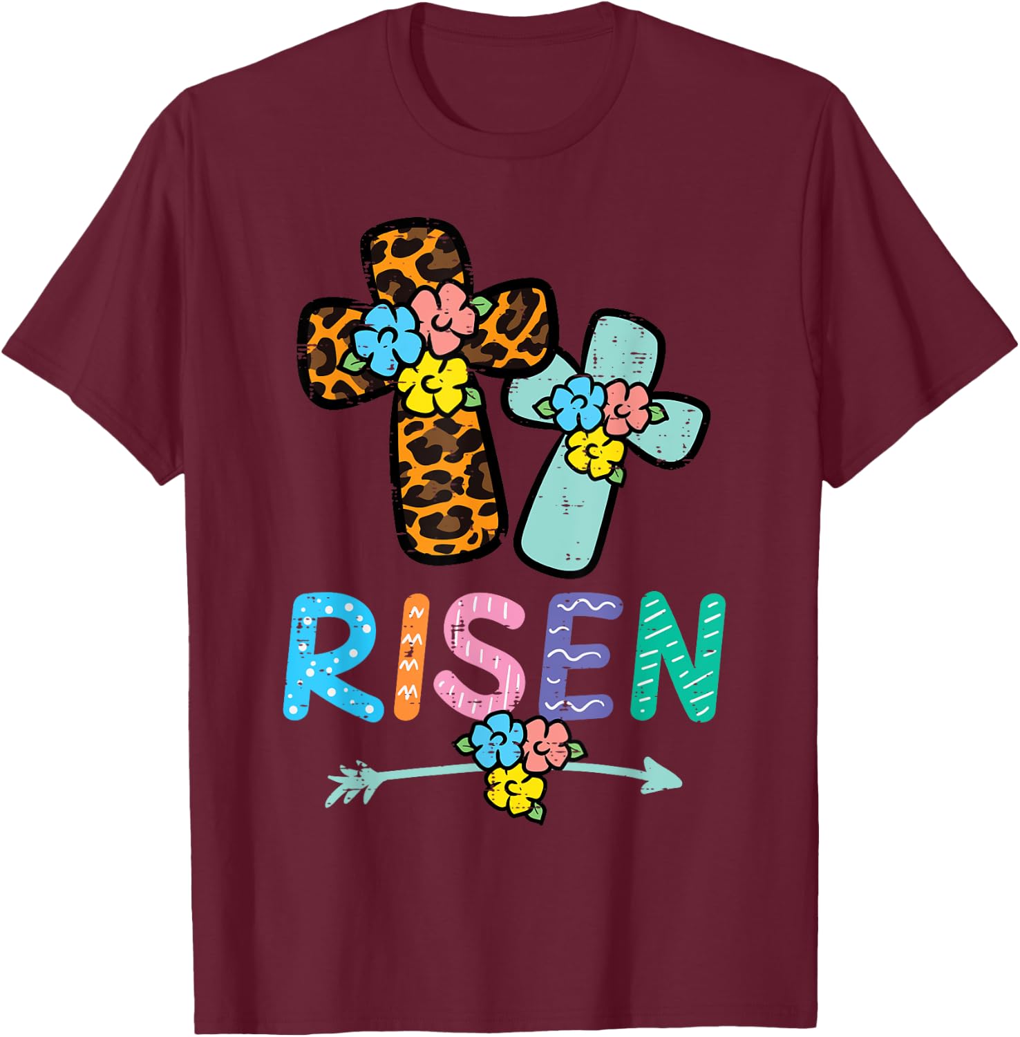 Easter Risen Jesus Cross Christian Women Girls Kids Toddler T-Shirt - T-Shirt | Maroon