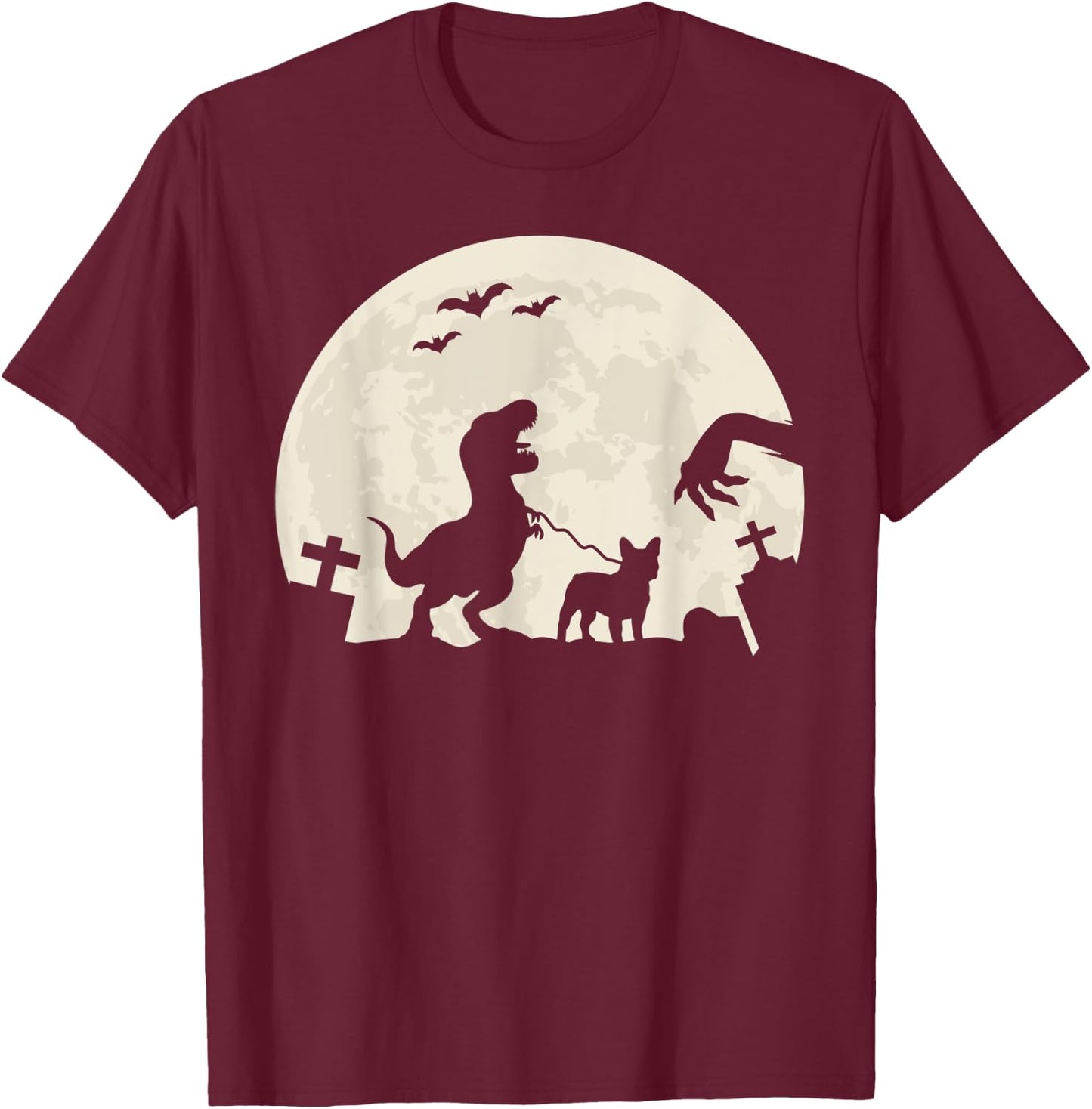 Halloween French Bulldog Dog Frenchie Dinosaur Costume Men Women Kids T-Shirt - T-Shirt | Maroon
