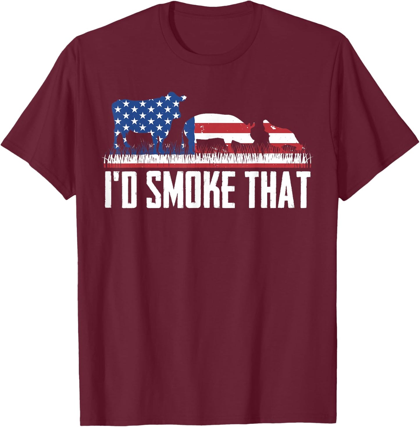 I'd Smoke That US Flag Patriot BBQ Barbeque Chef T-Shirt - T-Shirt | Maroon