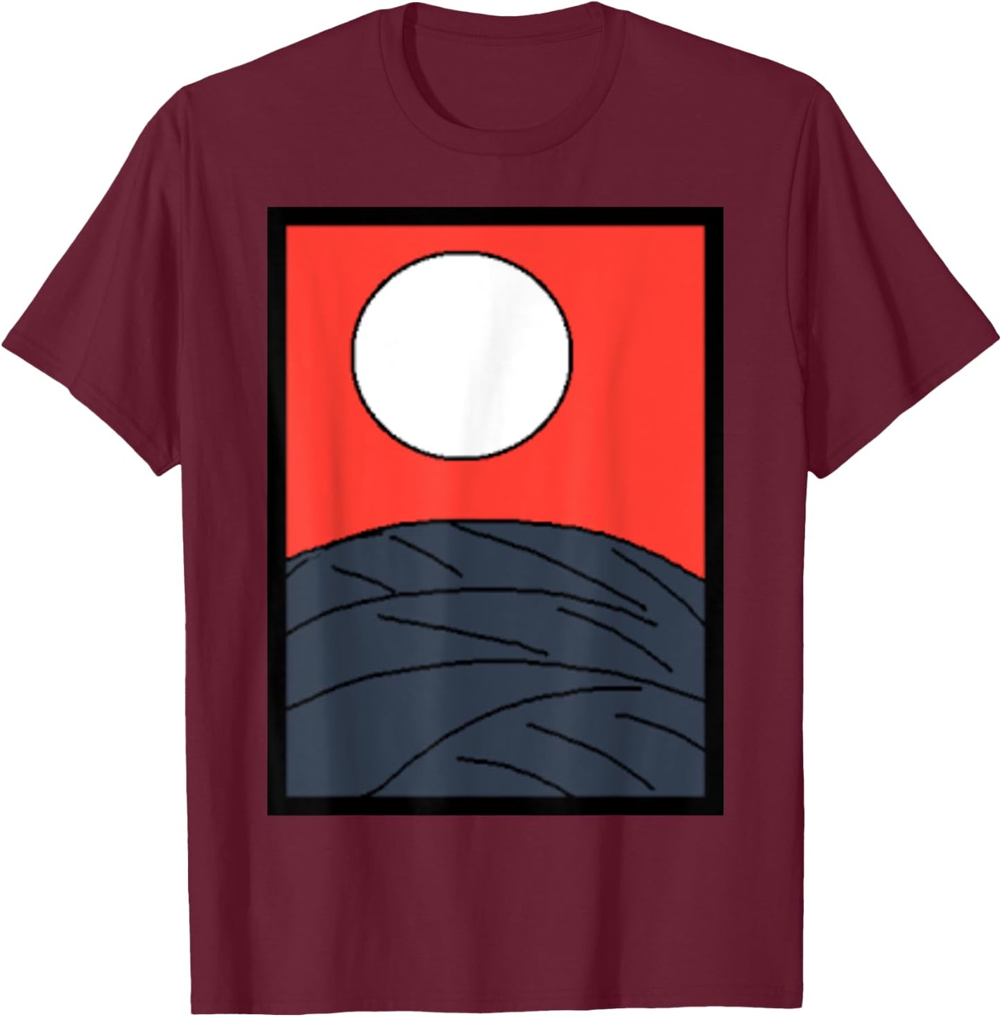 Funny Design Production Club Original Design Attention No.1 Japanese Karuta Hanafuda Moon T-Shirt - T-Shirt | Maroon