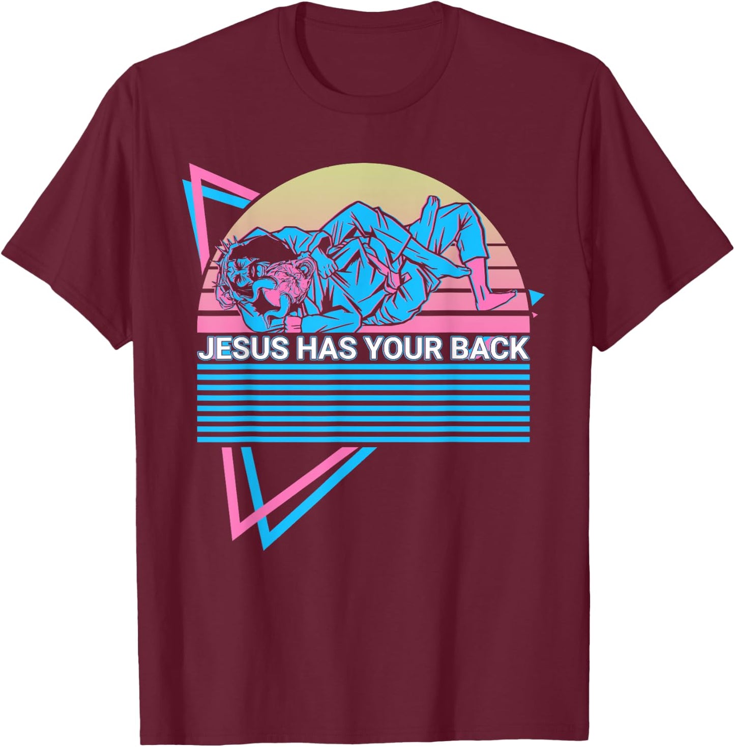 Funny Jiu Jitsu BJJ Retro Jesus Has Your Back T-Shirt - T-Shirt | Maroon