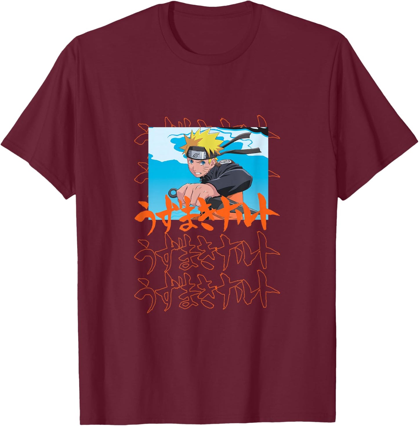 Naruto Shippuden Naruto with Kanji T-Shirt - T-Shirt | Maroon