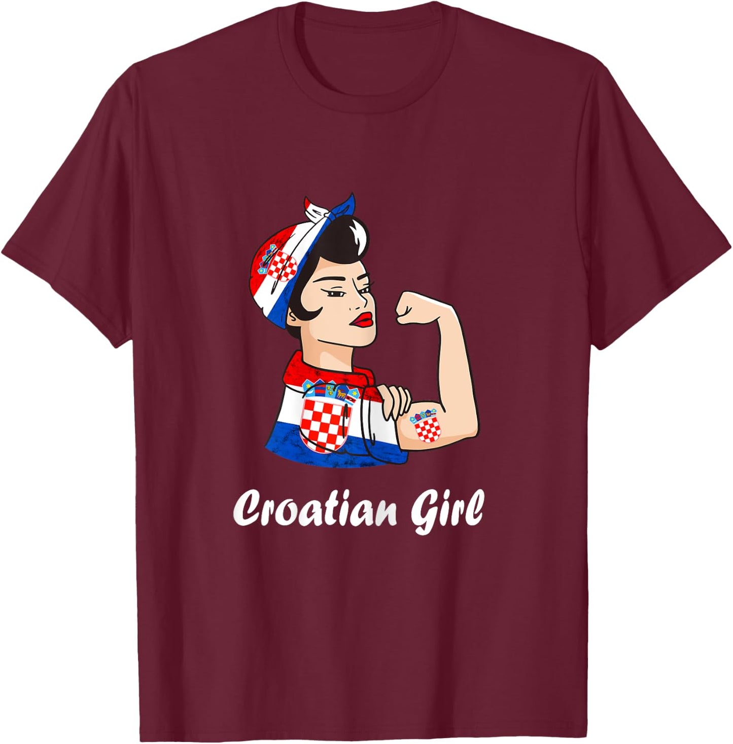 Croatian Girl Strong Woman Tattoo Croatian Roots Croatia T-Shirt - T-Shirt | Maroon