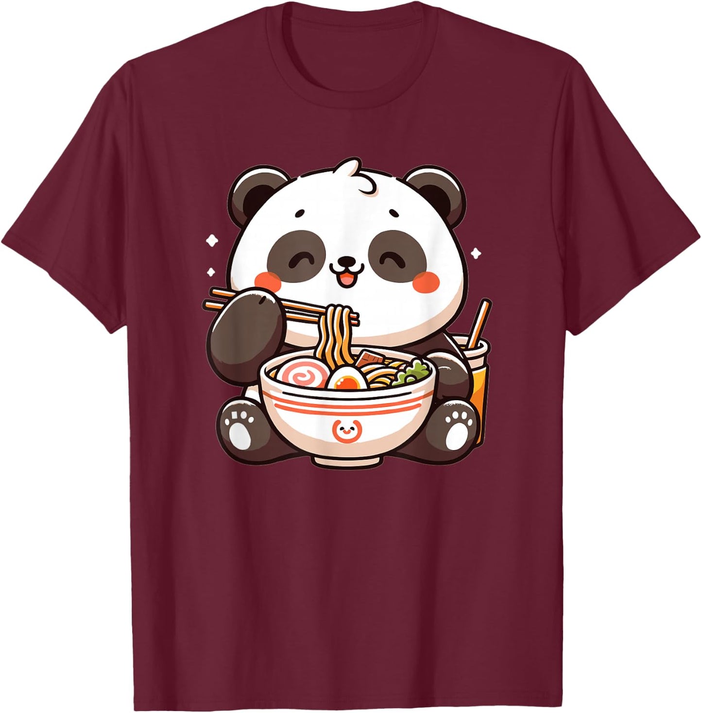Cute Panda Eats Ramen Noodles Pandas Ramen T-Shirt - T-Shirt | Maroon