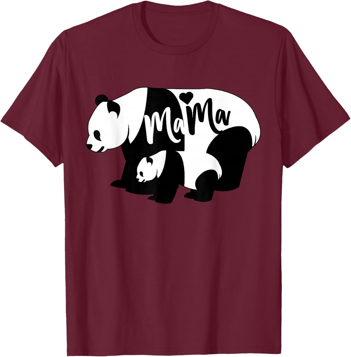 Mama Cute Baby Panda Bear Mothers Day Mama Heart T-Shirt - T-Shirt | Maroon