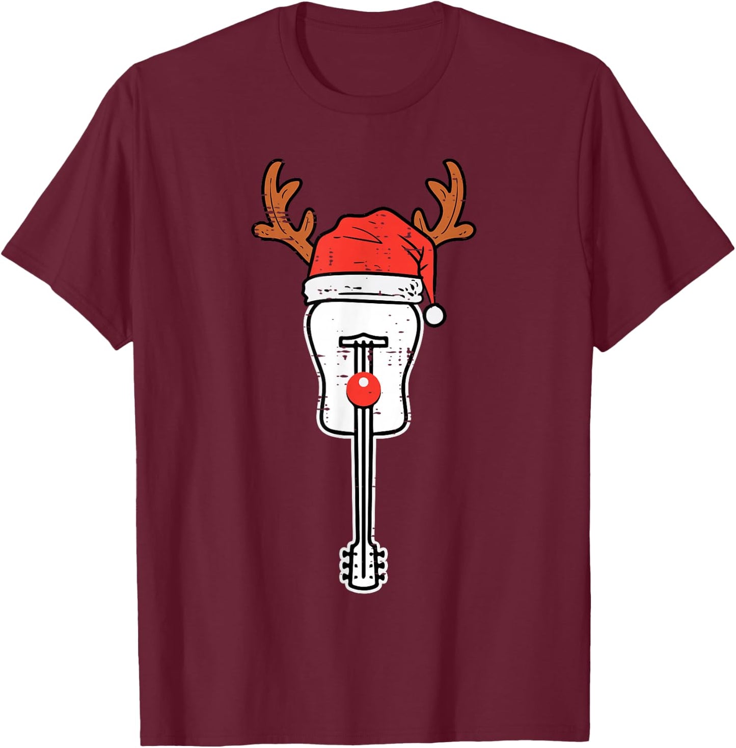 Guitar Christmas Reindeer Music Instrument Rocker Rock Xmas T-Shirt - T-Shirt | Maroon