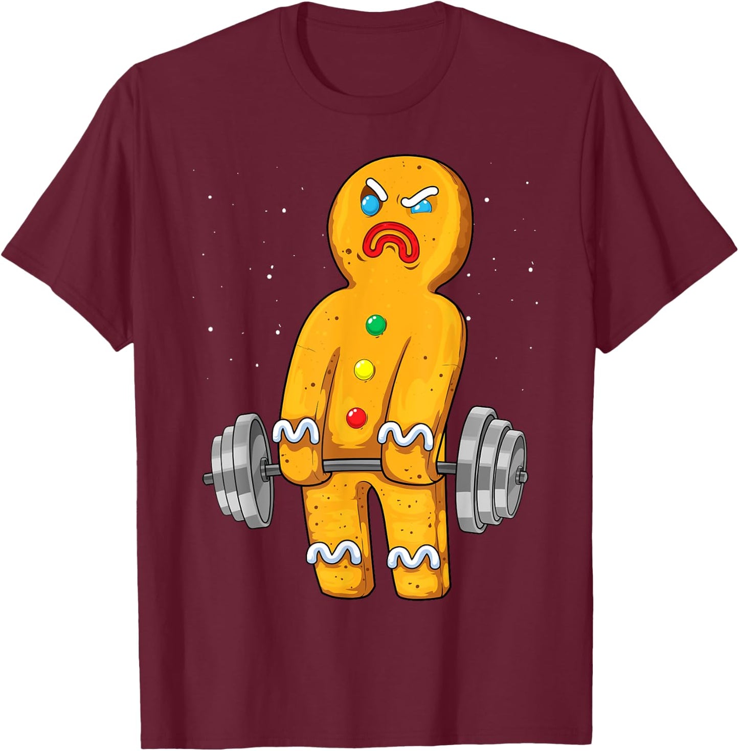 Gingerbread Man Weightlifting Christmas Fitness Gym Deadlift T-Shirt - T-Shirt | Maroon
