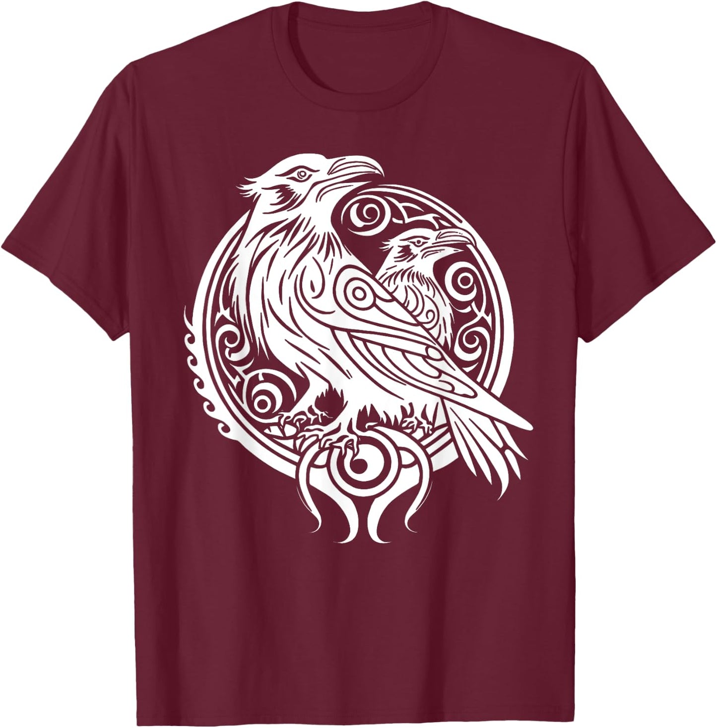Odins Raven Norse Mythology Viking Birds Celtic Knots Asgard T-Shirt - T-Shirt | Maroon