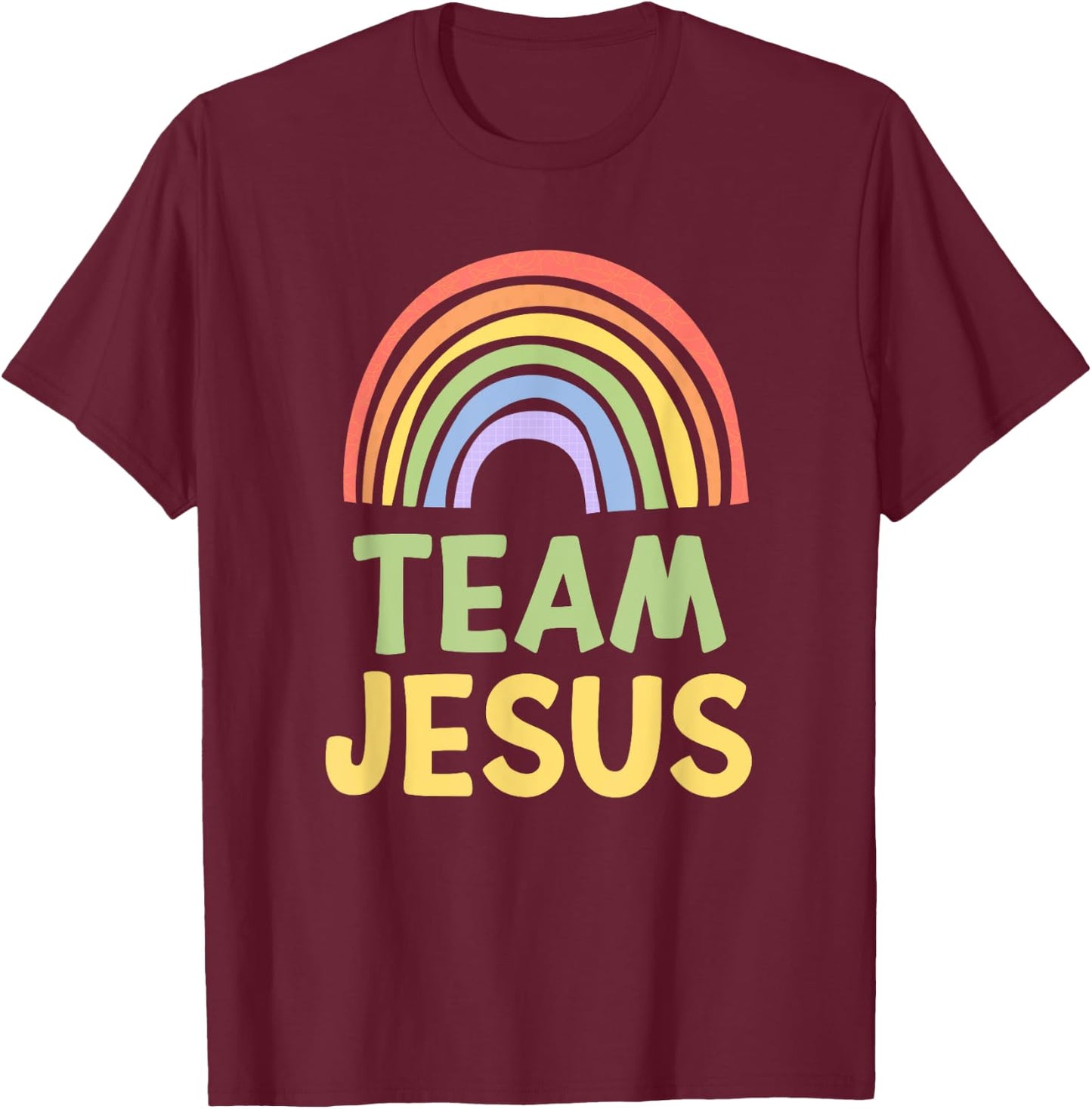 Happy Colorful Team Jesus Rainbow Pride Green Yellow T-Shirt - T-Shirt | Maroon