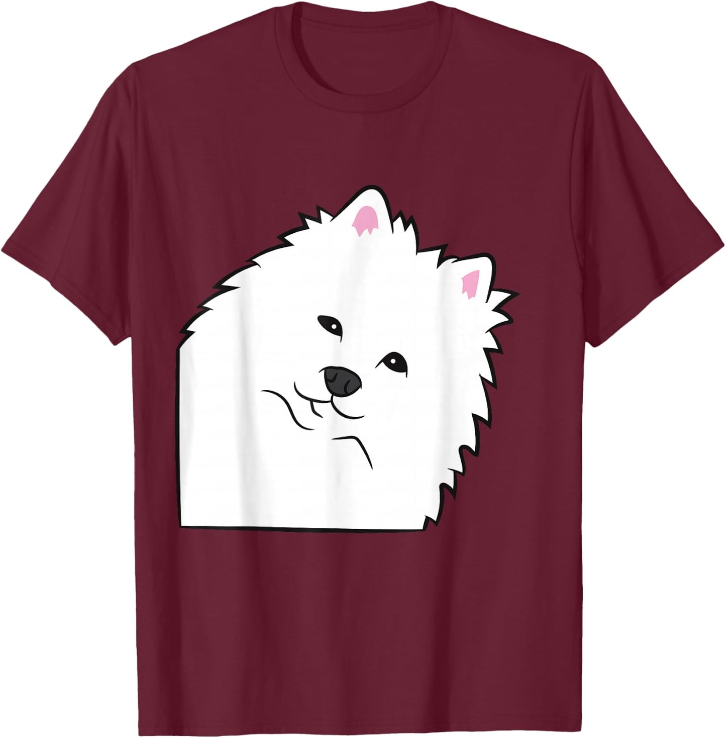 American Eskimo Dog Peeking From Side Cute American Eskimo T-Shirt - T-Shirt | Maroon