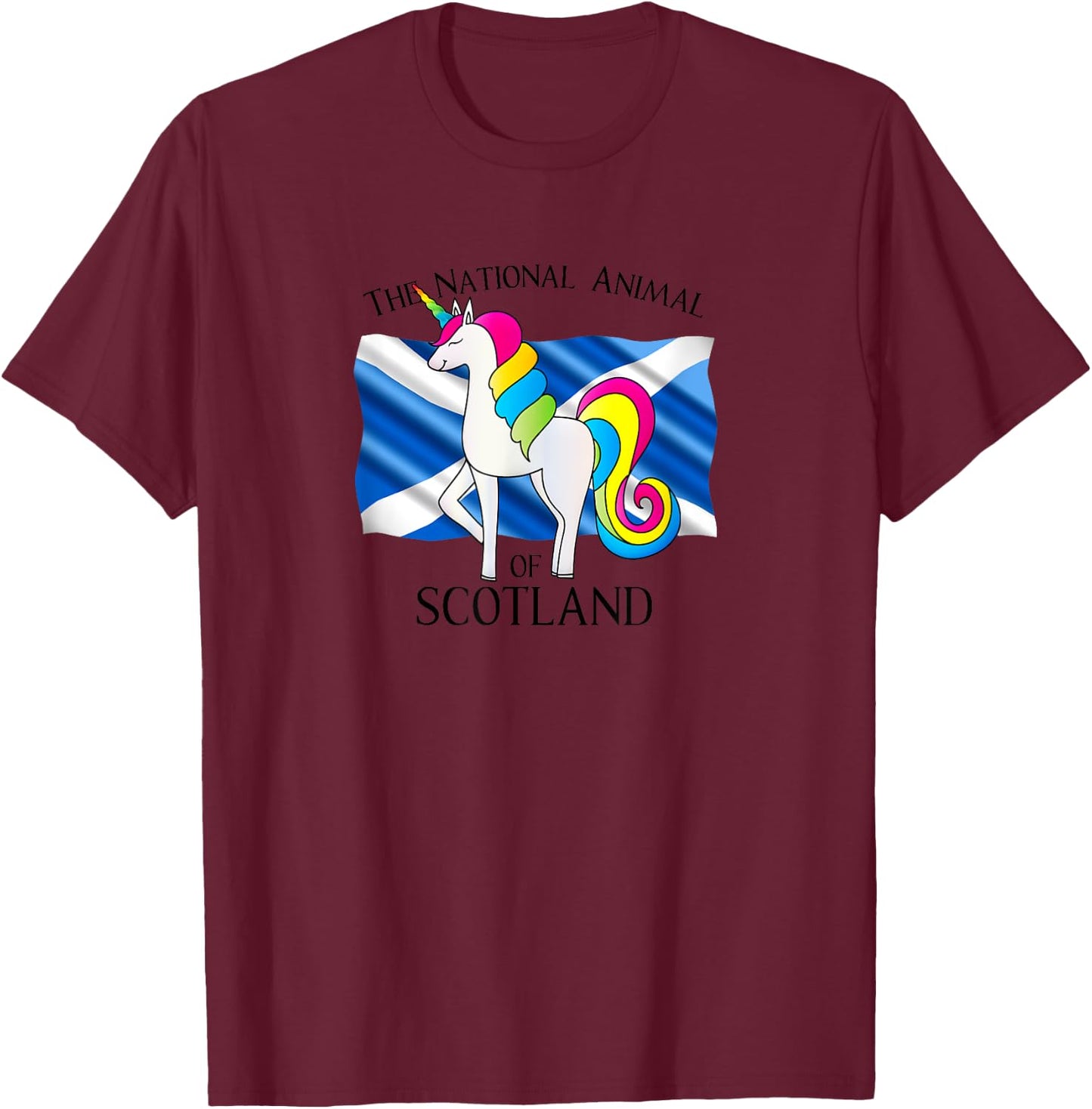 Unicorn The National Animal Of Scotland Scottish Flag T-Shirt - T-Shirt | Maroon