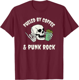 Fueled by Coffee and Punk Rock Funny Goth Skeleton Gothic T-Shirt - T-Shirt | Maroon