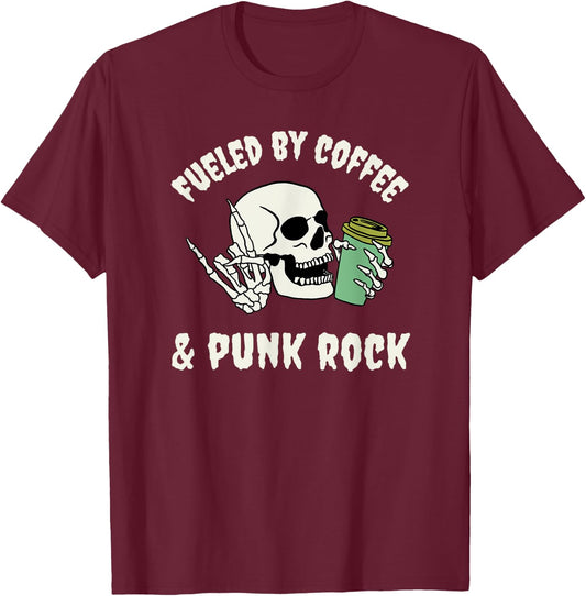 Fueled by Coffee and Punk Rock Funny Goth Skeleton Gothic T-Shirt - T-Shirt | Maroon