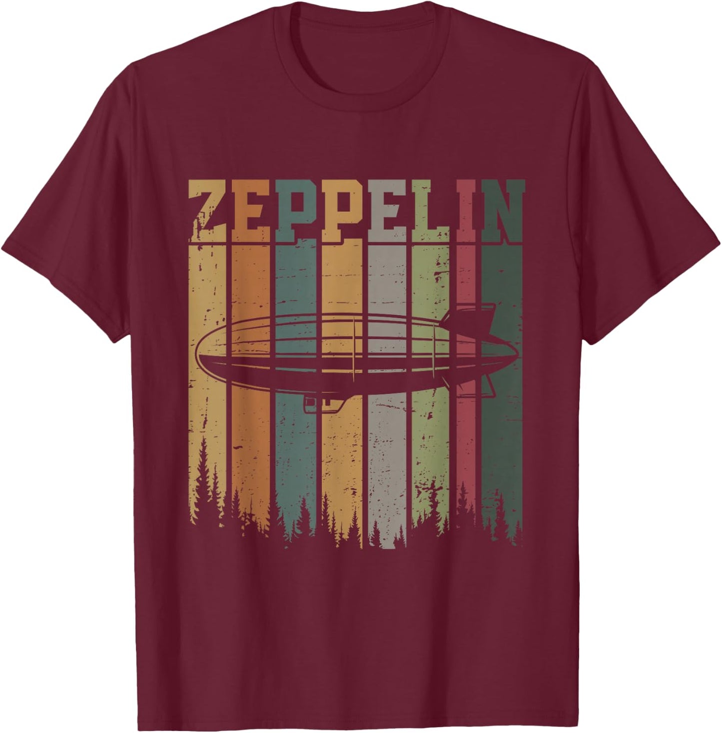 Retro Zeppelin 70s 80s Dirigible Airship Zepelin Zepplin T-Shirt - T-Shirt | Maroon