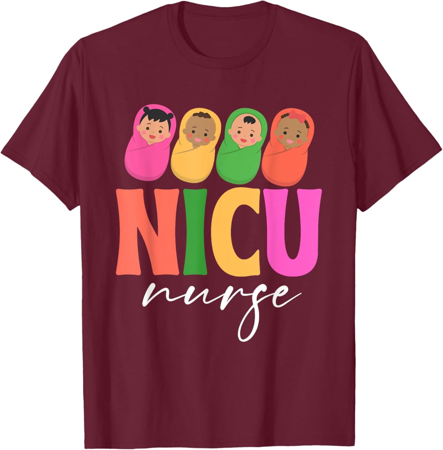 Groovy NICU Nurse ICU Neonatal Team Tiny Humans For T-Shirt - T-Shirt | Maroon