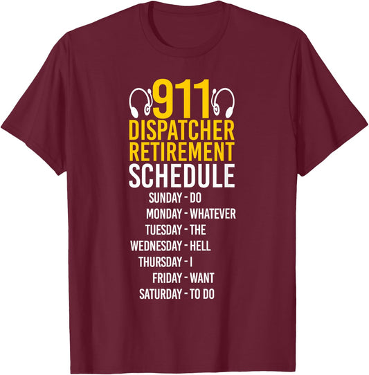911 Dispatcher Thin Gold Yellow Line Retired 911 Dispatcher T-Shirt - T-Shirt | Maroon