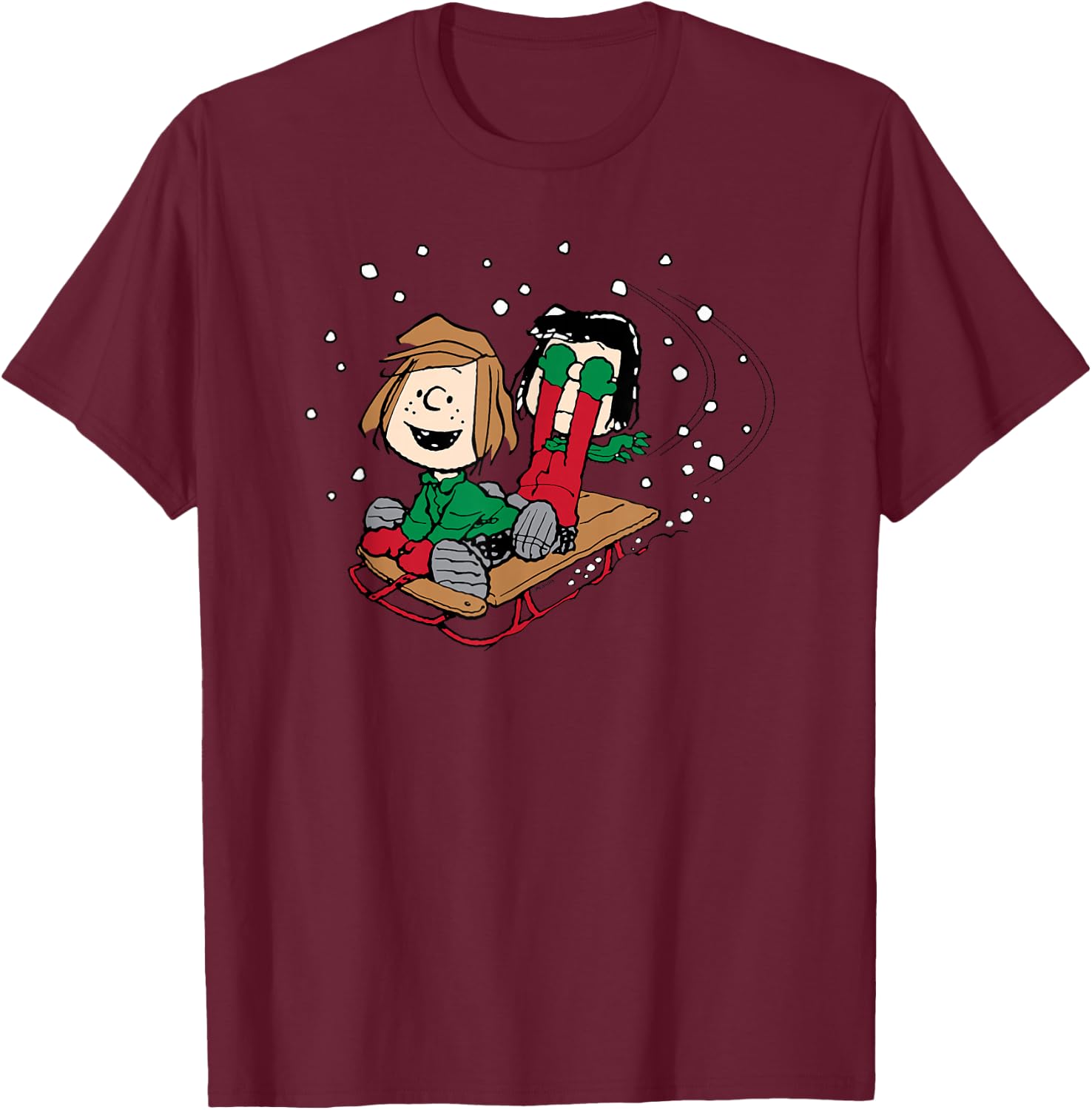 Peanuts - Peppermint Patty Sledding T-Shirt - T-Shirt | Maroon