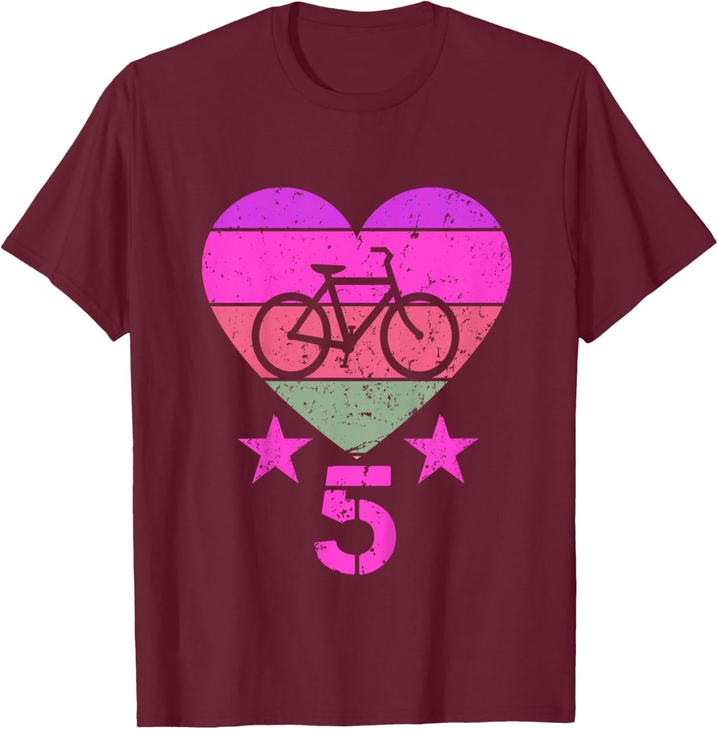 Bicycle Birthday 5 Year Old Boy Girl Bike 5th Birthday T-Shirt - T-Shirt | Maroon