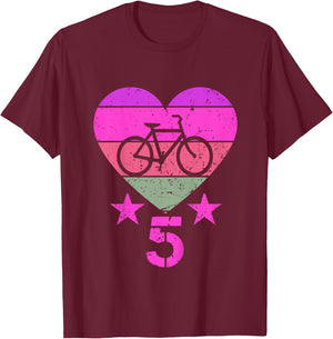 Bicycle Birthday 5 Year Old Boy Girl Bike 5th Birthday T-Shirt - T-Shirt | Maroon