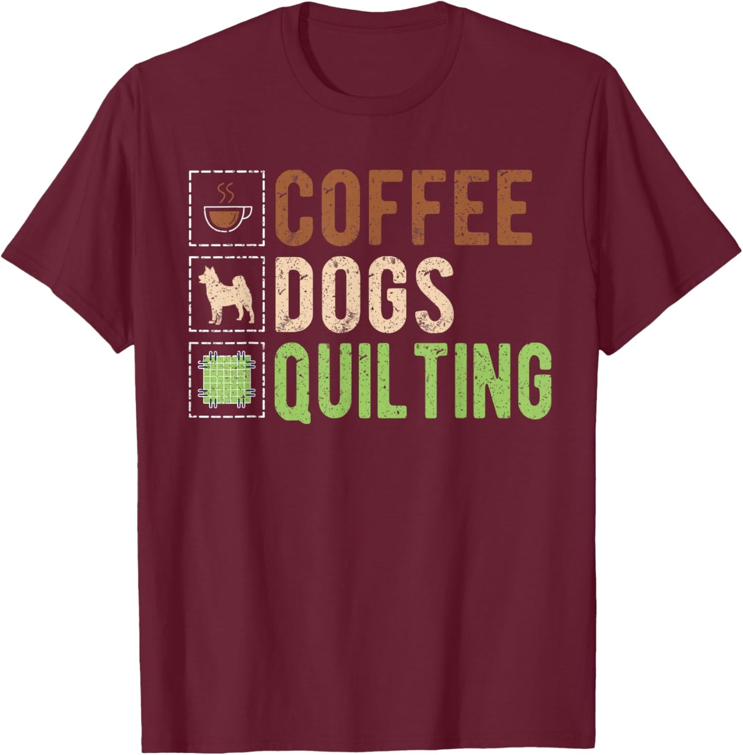 Coffee Dogs Quilting T-Shirt - T-Shirt | Maroon