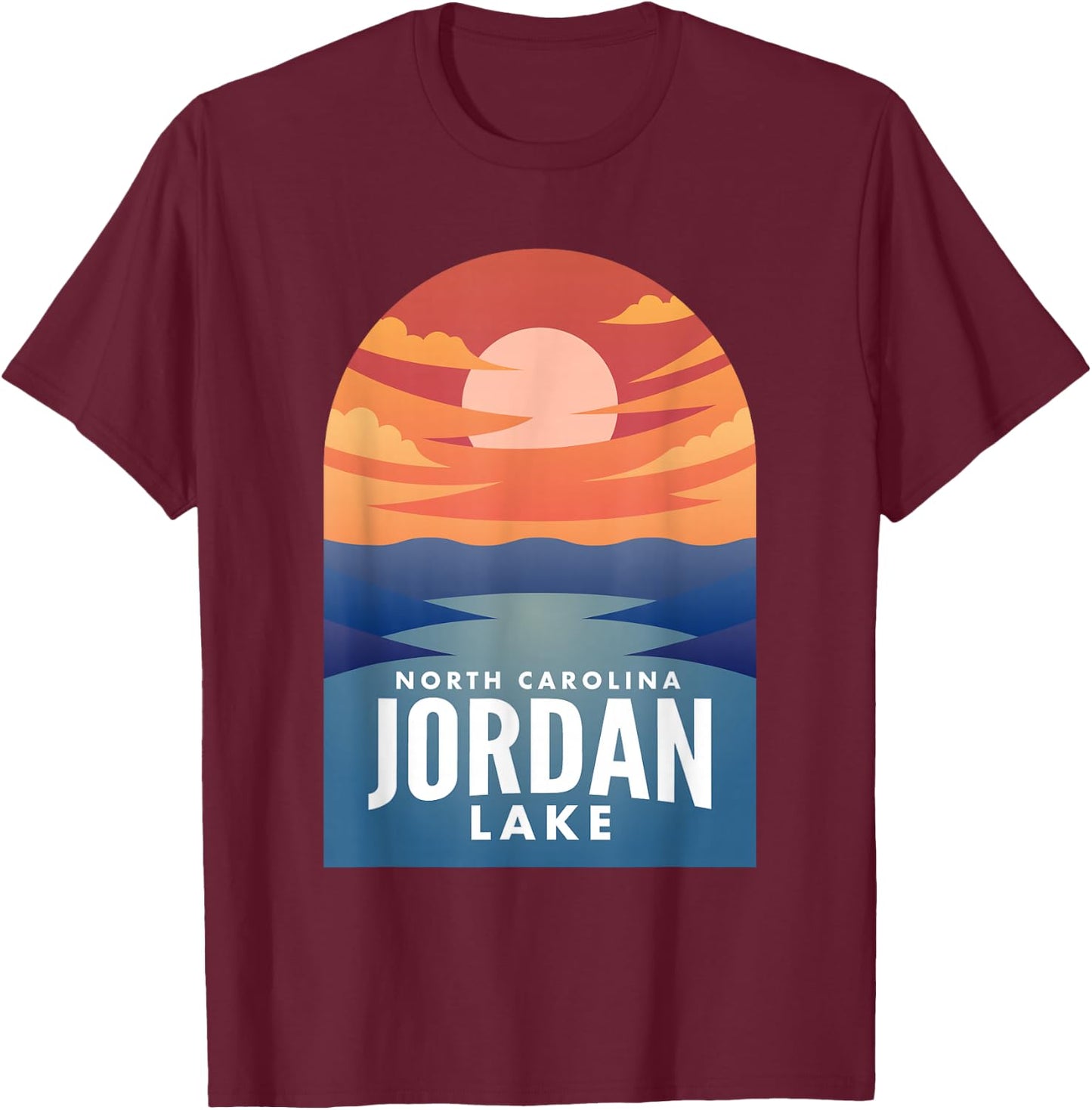 Jordan Lake NC Retro Sunset T-Shirt - T-Shirt | Maroon