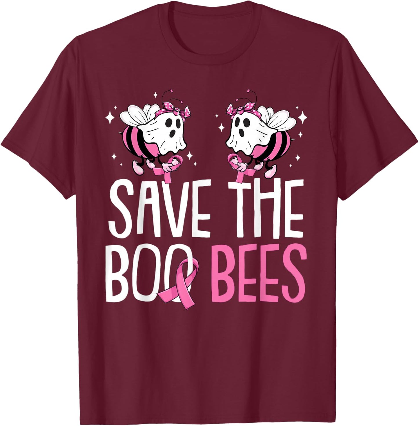 Save The Breast Cancer Awareness Boo Bees Halloween Women T-Shirt - T-Shirt | Maroon