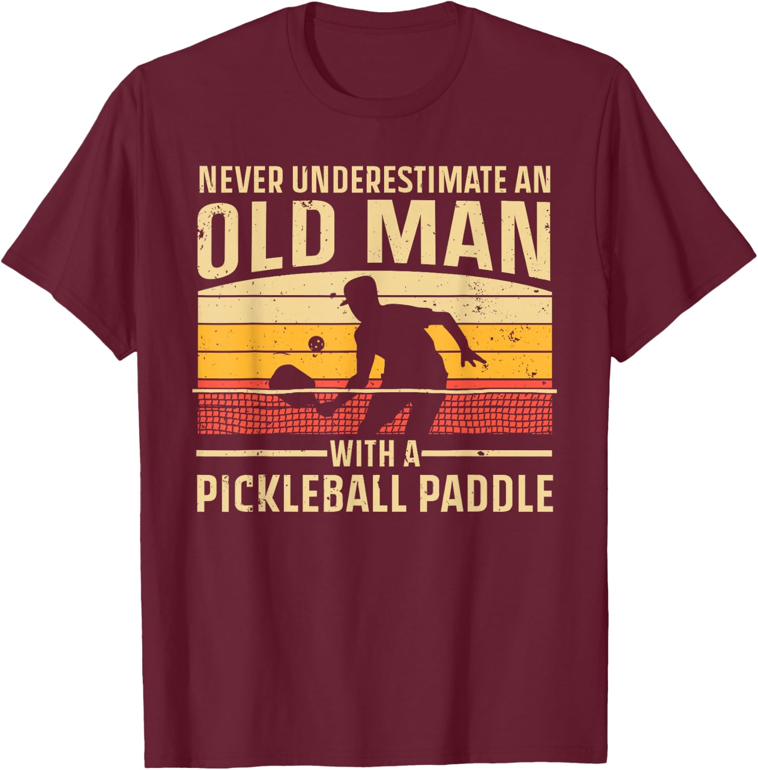 Cool Pickleball Art Grandpa Paddle Pickleball Player T-Shirt - T-Shirt | Maroon