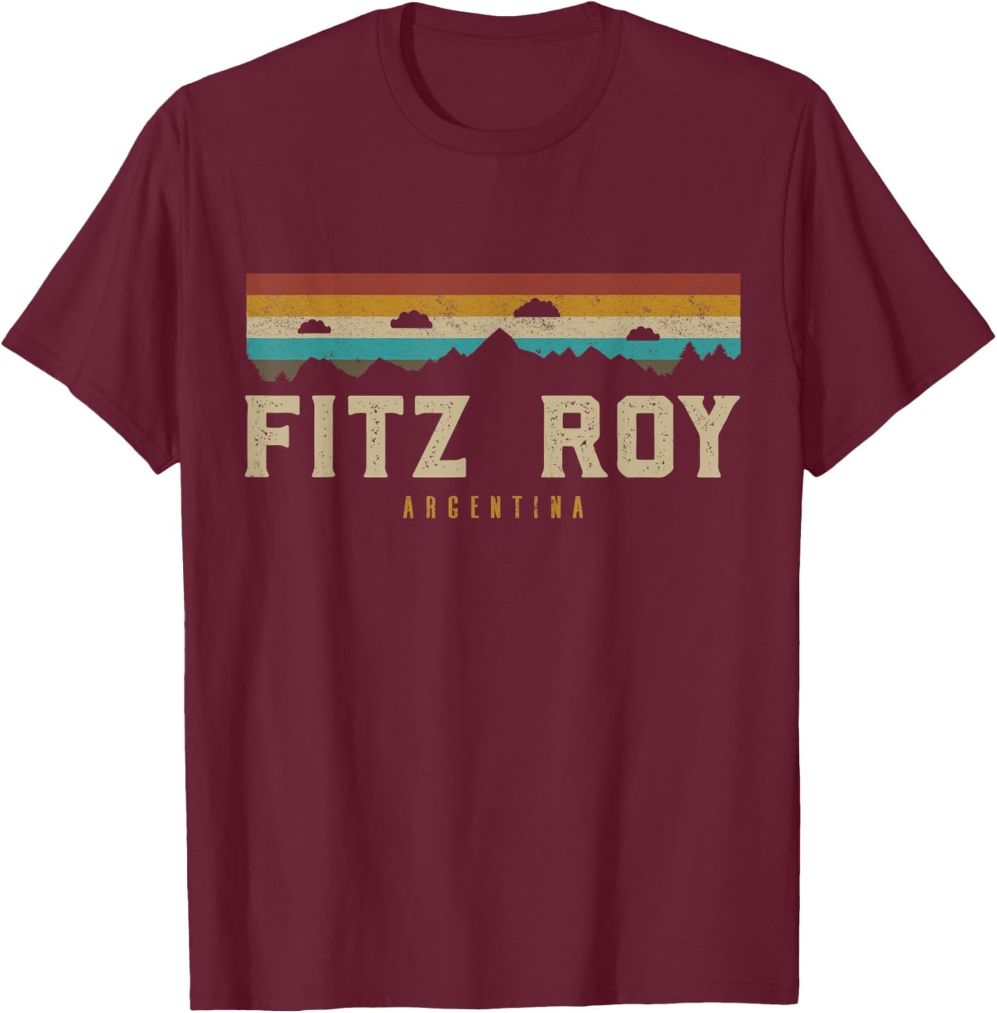 Fitz Roy Mountains Argentina Hiking Outdoors Retro T-Shirt - T-Shirt | Maroon